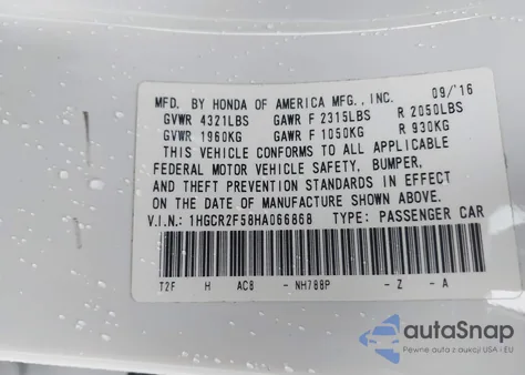 2017 Honda Accord Sport z USA, uszkodzony, nr VIN 1HGCR2F58HA066868